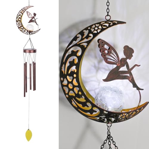 Taman Solar Wind Chime for Outside, Metal Fairy Windchimes with LED Light - size: 43.5"