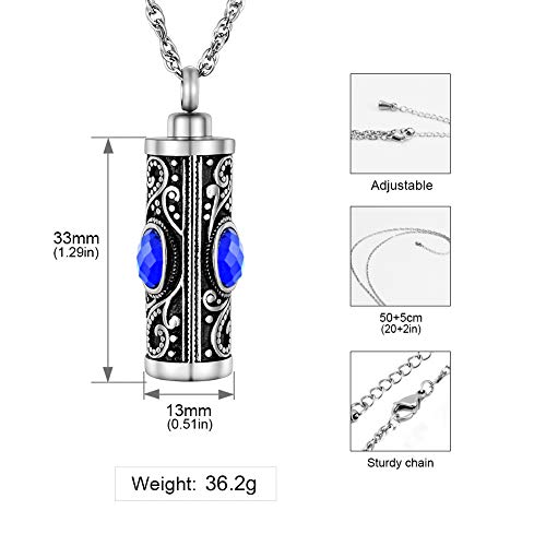 XIUDA Crystal Cremation Urn Necklace for Ashes Keepsake Stainless Steel Memorial Pendant with Flower - color: Blue