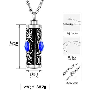 XIUDA Crystal Cremation Urn Necklace for Ashes Keepsake Stainless Steel Memorial Pendant with Flower - color: Blue