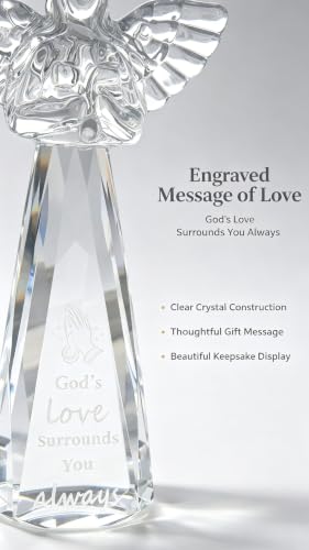 Christian Gifts for Women - Engraved Crystal Angel | 6" Inspirational Spiritual Keepsake, Religious Encouragement Gift for Her Birthday Christmas (God's Love surrounds You) - color: God's Love Surrounds You