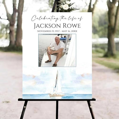 Sailing Ocean Funeral Welcome Sign, Celebration of Life Welcome Sign, in Loving Memory Sign, Celebration of Life Funeral Sign, Celebration of Life Sign, Memorial Sign with Photo #fR123 - color: Version #13