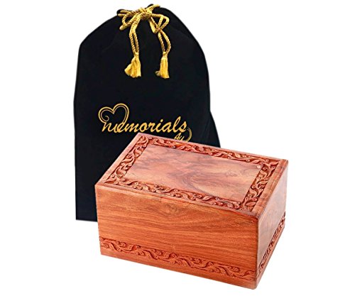 Memorials4u Solid Rosewood Cremation Urn with Hand-Carved Real Tree Design for Human Ashes - Adult Funeral Urn Handcrafted and Engraved - Affordable Urn for Ashes - Wood Urn (Border) - color: Border