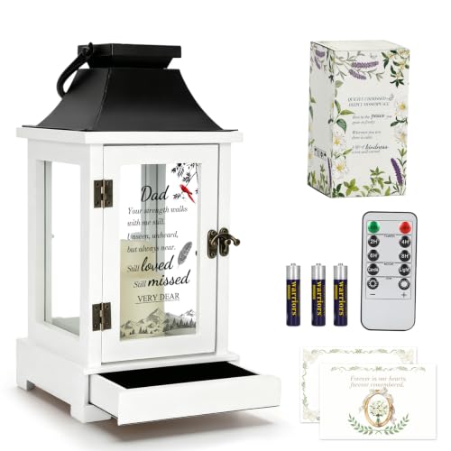 Memorial Lantern with Photo Frame & Keepsake Drawer, Condolences Gift for Loss of Dad, Bereavement Gifts in Memory of Dad, with LED Candle and Timer, Includes Sympathy Card and Gift Box - color: Dad/Black