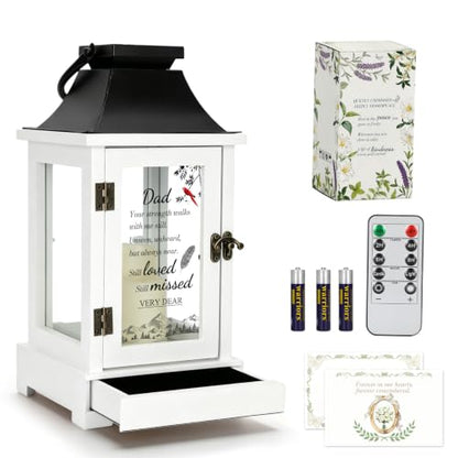 Memorial Lantern with Photo Frame & Keepsake Drawer, Condolences Gift for Loss of Dad, Bereavement Gifts in Memory of Dad, with LED Candle and Timer, Includes Sympathy Card and Gift Box - color: Dad/Black