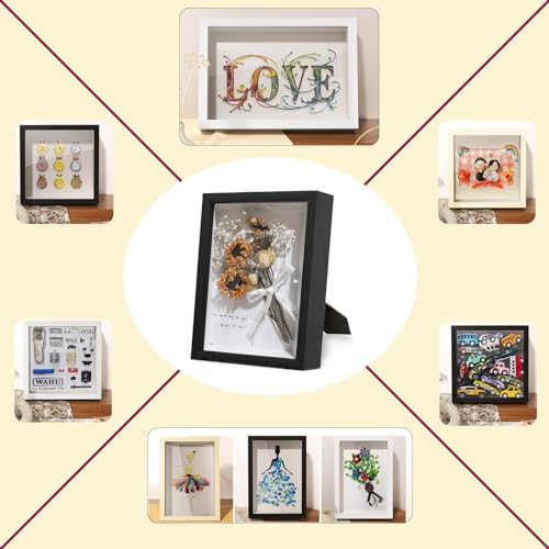 Shadow Box Frame Display Case with Stickers , 8x10 Inches 3D Picture Frame, Display Case Box for Flowers, Memorabilia, Crafts, Photos, Medals and Tickets,3Pcs-Black
