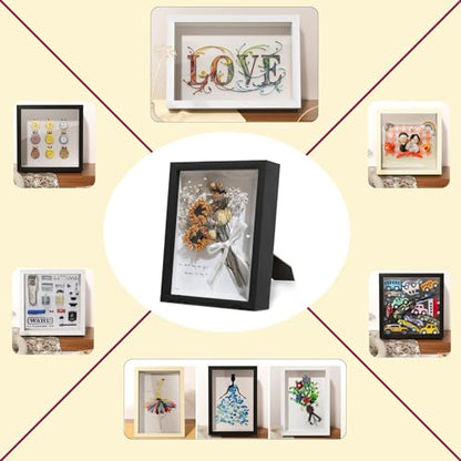 Shadow Box Frame Display Case with Stickers , 8x10 Inches 3D Picture Frame, Display Case Box for Flowers, Memorabilia, Crafts, Photos, Medals and Tickets,3Pcs-Black
