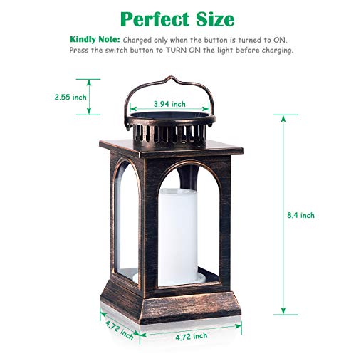 TomCare Flickering Flame Solar Lights Outdoor Metal Hanging Lantern, 2 Pack - size: 2 Pack, style: Gorgeous-Bronze