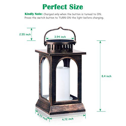 TomCare Flickering Flame Solar Lights Outdoor Metal Hanging Lantern, 2 Pack - size: 2 Pack, style: Gorgeous-Bronze