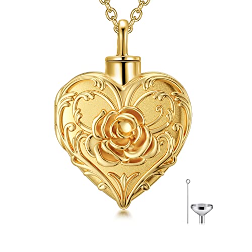 SOULMEET Cremation Jewelry for Ashes, Sterling Silver Urn Necklace for Ashes Women Men, Cherish Memories Cremation Jewelry to Keep Someone Near to You - color: N1-Gold rose