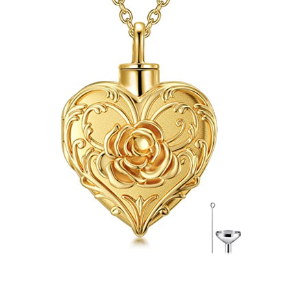 SOULMEET Cremation Jewelry for Ashes, Sterling Silver Urn Necklace for Ashes Women Men, Cherish Memories Cremation Jewelry to Keep Someone Near to You - color: N1-Gold rose