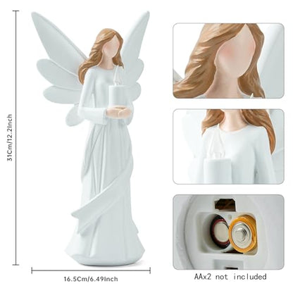Starryfill 12.2" Angel Figurine Holds Candle with Timer for Women Home | Battery, Resin, Handcrafted Artistry, Warm Glow, Calming Light, Meditation Spaces, Spiritual Peace for Mom Family & Friends - color: 12.2"-candle Angel1