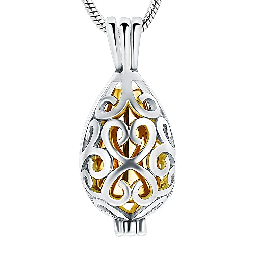 Cremation Jewelry for Ashes Pendant - Lotus Urn Necklace with Mini Keepsake Urn Memorial Ash Jewelry For Women Men - color: Silver-Gold-New