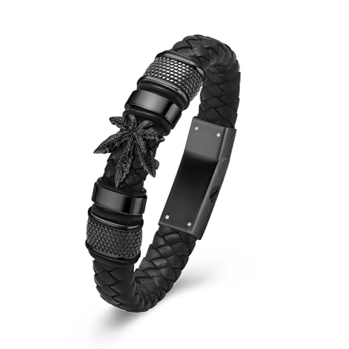 Cremation Jewelry Urn Bracelet for Human Ashes for Women Men Memorial Keepsake Cuff Leather Bracelet - color: Maple Leaf
