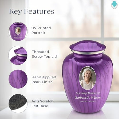Geturns Embrace Adult Personalized Picture Cremation Urns for Human Ashes I Large Photo Pearl Purple Funeral Urn for Men and Women I 200 lbs - color: Pearl Purple