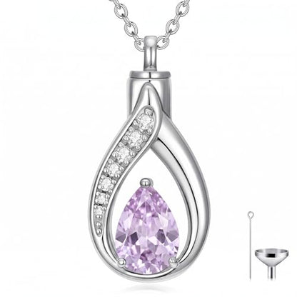 Teardrop Urn Necklace for Ashes Birthstone Keepsake Pendant Cremation Jewelry for Ashes Memorial Jewelry Gifts for Loss of a Loved One for Women - style: Jun-Alexandrite