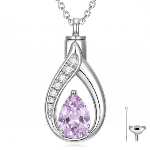 Teardrop Urn Necklace for Ashes Birthstone Keepsake Pendant Cremation Jewelry for Ashes Memorial Jewelry Gifts for Loss of a Loved One for Women - style: Jun-Alexandrite