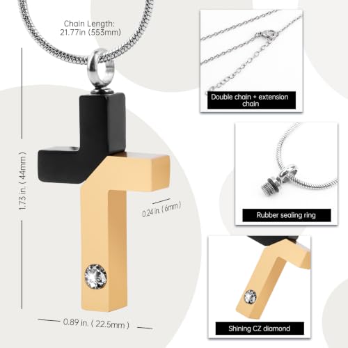 Cremation Cross Pendant for Ashes Two-Tone Symbolic, Stainless Steel Faith-Inspired Cross Necklace, Fashion Daily Wear Accessory, All Ages Religious Gothic Jewelry, Ideal Birthday Gift for Men Women - color: Black Gold