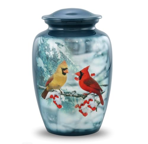 Cardinal Urn - Full Size Cardinal Couple Cremation Urn - Adult Cozy Cardinals Urns for Men and Women - Cardinals Funeral and Memorial Urns for Human Ashes Upto 210 Lbs with Velvet Bag (Large) - size: Large