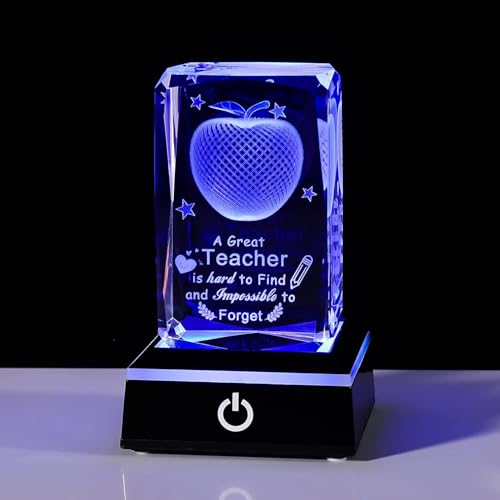 Movdyka Teacher Appreciation Gifts for Women Men, 3D Crystal Engrave Apple with Base, Best Unique Christmas Retirement Thank You End of The Year Gifts for Teacher from Students - style: Teacher gifts-Great Teacher