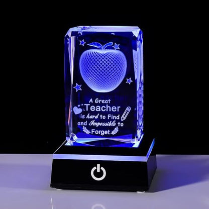 Movdyka Teacher Appreciation Gifts for Women Men, 3D Crystal Engrave Apple with Base, Best Unique Christmas Retirement Thank You End of The Year Gifts for Teacher from Students - style: Teacher gifts-Great Teacher