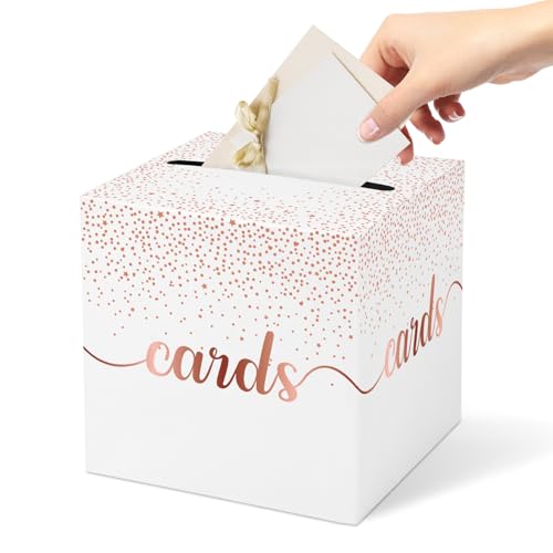 Adecortalk Rose Gold Card Box Money Box Holder for Wedding Party Reception Birthday Baby Shower Bridal Shower Raffle Ticket Anniversary Graduation Table Centerpiece Decorations, 9.05'' - color: Rose Gold