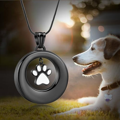 Dog Paws Cremation Jewelry Pet/Cat/Dog Paws Urn Necklaces for Ashes Stainless Steel Pet Ashes Holder Memorial Keepsakes Locket Pendant Jewelry for Men Women - color: Black