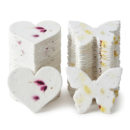 Combo Greeting Cards, 24 Magenta Hearts & 24 Yellow Butterflies | Writable Gifts for Baby Showers, Wedding Favors, Mom's Birthday Present, Decoration, Party Favors, DIY Crafts, & Life Events - color: Magenta Heart & Yellow Butterfly
