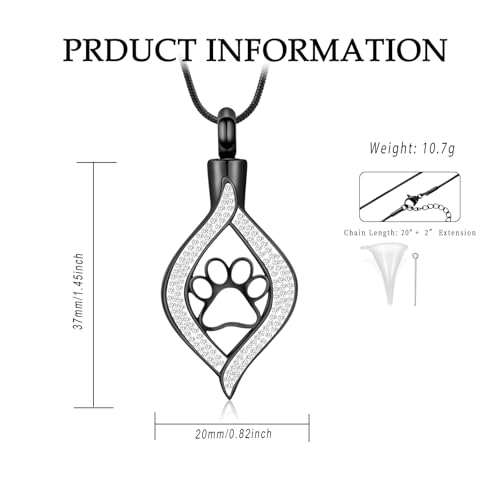 The Eye of My Heart Paw Print Urn Necklace for Ashes | stainless steel cremation jewelry, holds pet human ashes, paw print memorial urn pendant, leak-proof sealed design, unisex - color: Black