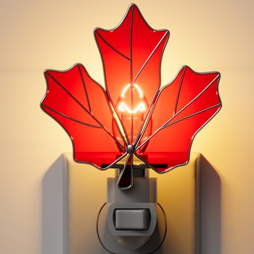 Stained Glass Maple Leaf Night Lights Plug in for Home,7W Warm Light - color: Brown Maple Leaf