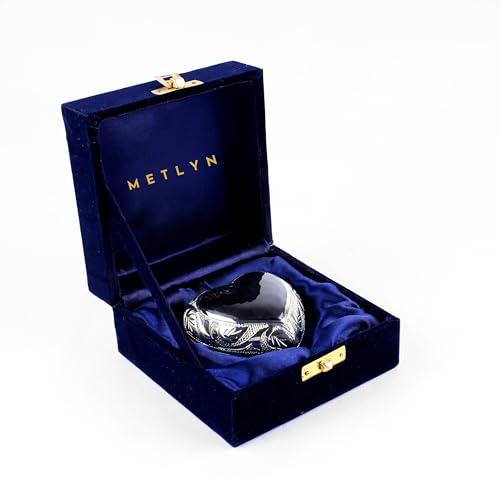 Heart Shaped Brass Small Urn for Human Ashes Keepsake with Silver Engraving – Mini Cremation Urn with Velvet Box & Brass Stand – Memorial Keepsake for Ashes of Adult Male, Female and Infant (Black) - color: Black