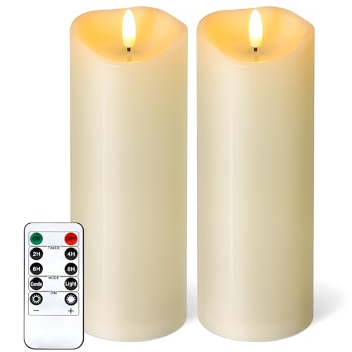 NURADA Outdoor Flameless Candles with Remote Timer - Waterproof Tall Realistic Flickering LED Pillar Electric Battery Operated Fake Candle for Home Wedding Fireplace Decor - Ivory 2 Pack (8" 8") - color: Ivory, size: D3“xH8"8"