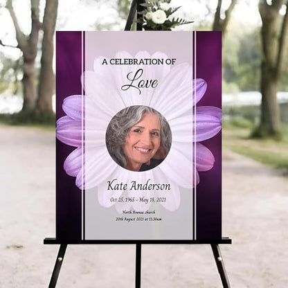 Purple Daisy Funeral Welcome Sign, Celebration of Life Welcome Sign, Memorial Sign, in Loving Memory Sign, Celebration of Life Funeral Sign, Celebration of Life Sign, Memorial Sign with Photo #W - color: Version #18