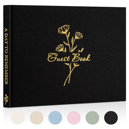 Lanpn Funeral Guest Book with 108 Blank Pages - Linen Hardcover Graduation Guestbook Wedding Reception for Sign in and Photos - Guest Book for Wedding Bridal Shower Baby Shower (Black) - color: Black