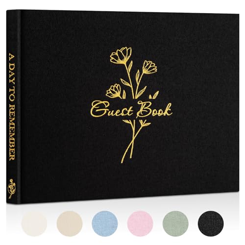 Lanpn Funeral Guest Book with 108 Blank Pages - Linen Hardcover Graduation Guestbook Wedding Reception for Sign in and Photos - Guest Book for Wedding Bridal Shower Baby Shower (Black) - color: Black