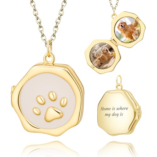 18K Gold Cross Locket Necklace for Women Holds Photo Necklace with Personalized Picture Necklaces Pendant 18 Inch Birthday Mother's Day for Women - color: Paw Locket Necklace