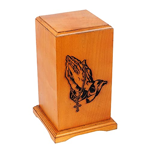Rosewood Wooden Cremation Urns for Human Ashes Adult - Handcrafted Funeral Memorial Ash Storage Urn - Burial Columbarium (Praying Hand, 250 Cubic Inches) - color: Praying Hand