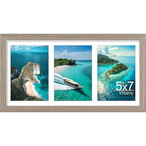 Vittanly 8x16 Collage Picture Frame, Displays 3Pcs 5x7 Photos, Light Taupe - color: Light Taupe, size: 8x16