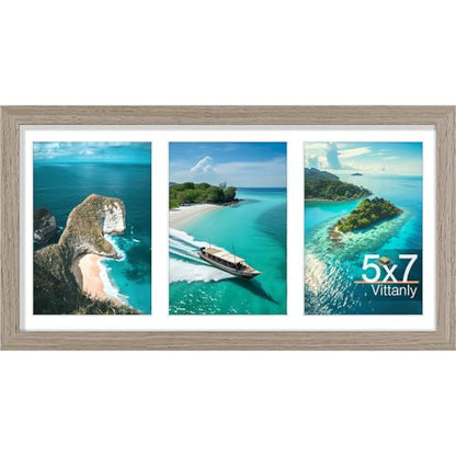 Vittanly 8x16 Collage Picture Frame, Displays 3Pcs 5x7 Photos, Light Taupe - color: Light Taupe, size: 8x16