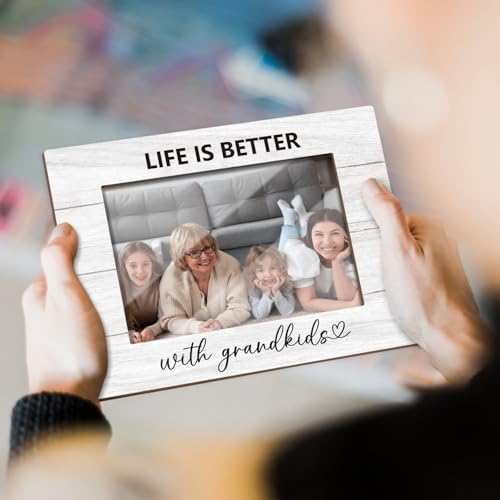 Grandparent Picture Frame, Grandkids Photo Frame Wooden Picture Frame Grandparents Gifts for Grandma Grandpa, 4x6 Photo Frame for Tabletop Display, Home Office Desk Decor Shelf Display -11 - style: Life Is Better With Grandkids