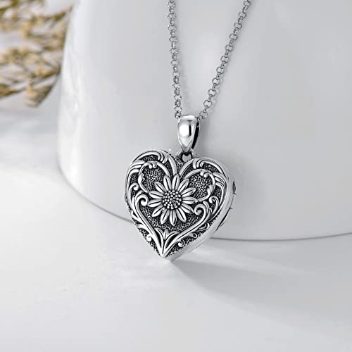 SOULMEET Personalized Silver Locket Necklace That Holds Pictures Photo Keep Someone Near to You, Memorial Custom Lockets Necklaces Letters Engraving for His Her - color: A3-Sunflower-Black, style: Locket Necklace Only