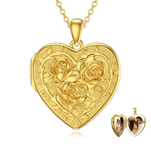 Midari Heart Locket Necklace that Hold 2 Photos Sunflower Picture Locket Pendant Heart Locket Necklace for Women - style: Rose