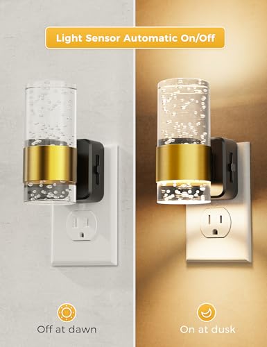 L LOHAS LED Night Lights Plug into wall, Soft Warm Night Light | Adjustable Brightness, Plug in Night Light, Auto Light Sensor, Wall Sconce-Style Design Nitelight, Bathroom, Hallway, 1 Pack - color: Gold Ring-3000K, size: 1 Pack