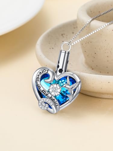 WINNICACA Silver Cremation Urn Necklaces for Ashes of Loved Ones - style: Hummingbird Urn Necklace