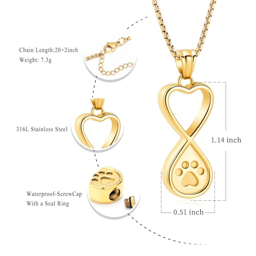 Oinsi Infinity Love Pet Cremation Jewelry for Ashes of Dog/Cat Funeral Keepsake Urn Necklace Pendant Memorial Jewellery - color: A-New Gold