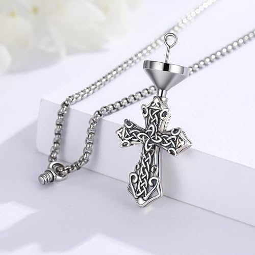 925 Sterling Silver Celtic Cross Urn Necklace for Ashes - color: silver-b