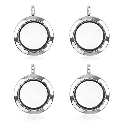 WANDIC Glossy Photo Charms, 4Pcs Silver Round Memory Locket Pendant Bridal Wedding Bouquet Charms for Photo or Decoration, 25mm - color: Silver1