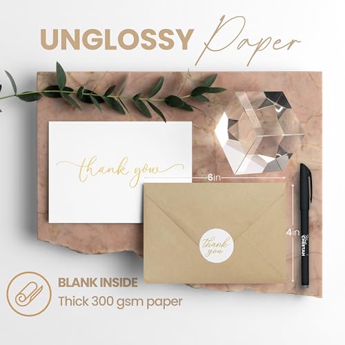 100 Pieces of White With Gold Thank You Cards, Two Thank You Notes Designs, 4x6 Inch Thank You Card, Elegant Thank You Cards Baby Shower, Thank You Cards With Envelopes Bulk with 120 Stickers, Free - color: White With Gold, size: 100 pack