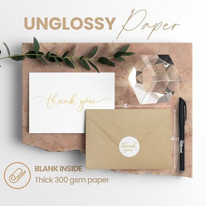 100 Pieces of White With Gold Thank You Cards, Two Thank You Notes Designs, 4x6 Inch Thank You Card, Elegant Thank You Cards Baby Shower, Thank You Cards With Envelopes Bulk with 120 Stickers, Free - color: White With Gold, size: 100 pack