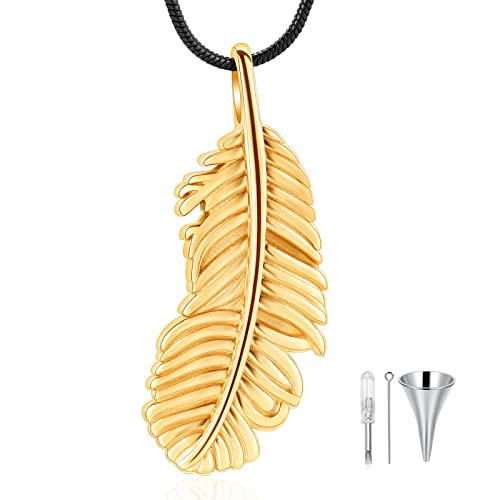 Cremation Jewelry Feathers Urn Necklace for Ashes Stainless Steel Memorial Keepsake Pendant for Women Men - color: Customize