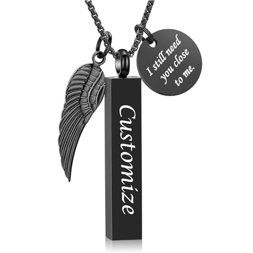 Oinsi Urn Necklaces for Ashes Crystal Cremation Urn Jewelry Birthstone Cube Urns for Human Ashes Memorial Ashes Necklace Pendant Keepsake CZ Bar Urn Locket for Men Women - color: A-Black(Customize)